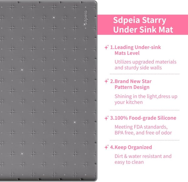 Sdpeia Under Sink Mat for [34" x 22"] Cabinet, Upgraded Silicone Waterproof Kitchen Cabinet Liner Cabinet Protector Kitchen Organizers and Storage - Image 3