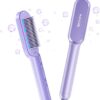 Wavytalk Hair Straightener Brush, Sleek Sweep Ionic Straightening Brush with 6 Temperature Adjust, Anti-Scald Ceramic Straightening Comb Fast Heating for Home Salon, Dual Voltage, Purple.