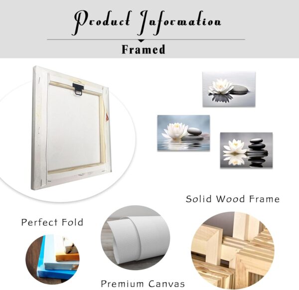 CCWACPP Zen Canvas Wall Art 3 Piece White Lotus and Black Zen Stones Picture Prints for Yoga Spa Meditation Spiritual Room Bathroom Decor Frame (20x28inchx3P) - Image 6