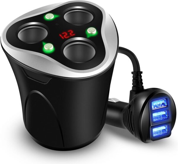 Skyocean 3 Socket Cigarette Lighter Splitter Power Adapter + 3 USB Car Charger 120W 12V/24V DC Outlet with Volt Meter, On/Off Switch for Cell Phone GPS Dash Cam & All Electronic Devices (Black) - Image 8