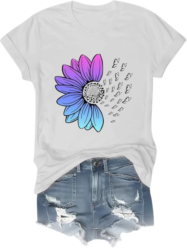 VREWARE 2025 T-Shirts Loose Short Sleeve Floral Print Summer Graphic Casual Tees Shirts Tops - Image 3