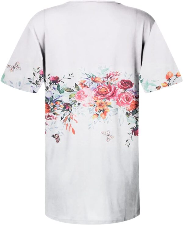 V Neck T Shirts for Women,Short Sleeve Tops 2025 Summer T Shirt Casual V Neck Button Printed Blouse Plus Size Tees - Image 3