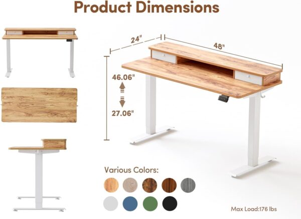 BANTI 48x24 Inch Electric Standing Desk with Double Drawers, Adjustable Height Stand Up Desk, Sit Stand Home Office Desk with Storage Shelf, Light Wood Top - Image 3