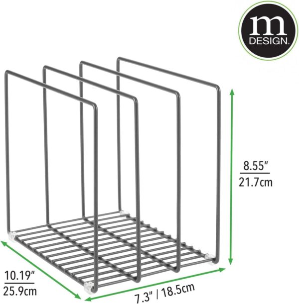mDesign Steel Storage Tray Organizer Rack for Kitchen Cabinet - Divided Holder with 3 Slots for Skillets, Frying Pan, Pot Lids, Cutting Board, Baking Sheets - Concerto Collection - Graphite Gray - Image 7