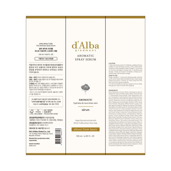d'alba Piedmont Italian White Truffle First Aromatic Spray Serum, Fragrant VEGAN Glowy Antioxidant Face Mist, Deep Hydration Skin Firmness, Korean Skin Care (4.05 fl.oz) - Image 9