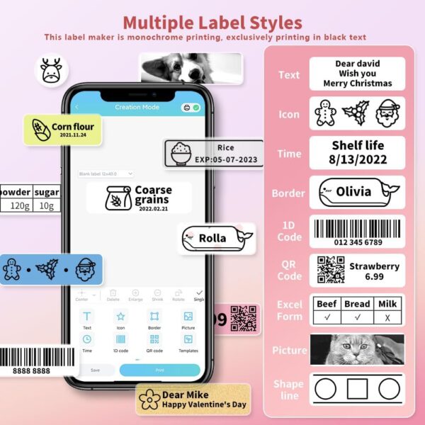 Phomemo Label Maker Machine, D30 Portable Handheld Bluetooth Mini Label Printer, Multiple Templates for Smartphone Thermal Small Label Maker Rechargeable Easy to Use for Home Office School - Image 5
