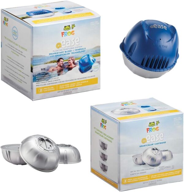 FROG @Ease Floating System for Hot Tubs with 3 Replacement @Ease SmartChlor Cartridges - Self-Regulating Sanitizer - Hot Tub Maintenance System with Sanitizing Minerals & SmartChlor Technology
