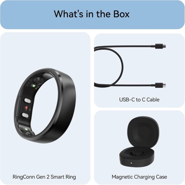 RingConn Gen 2, World’s First Smart Ring with Sleep Apnea Monitoring, No APP Subscription, 12-Day Battery Life, Stress/Heart Rate/Women's Health Tracker, Android & iOS Compatible (Black, Size 10) - Image 7