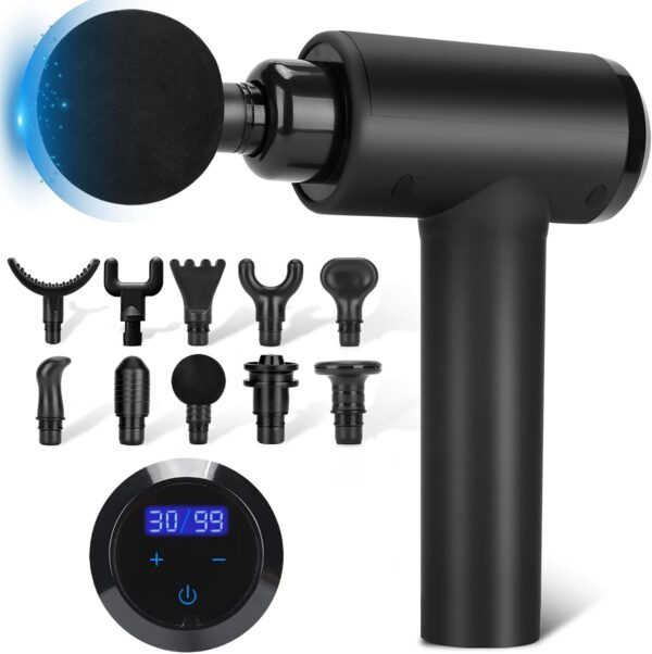 Massage Gun Deep Tissue, Muscle Percussion Back Neck Head Handheld Hammer Massager for Athletes, 30 Speed Level, LED Touch Screen, Long Battery Life with 10 Heads