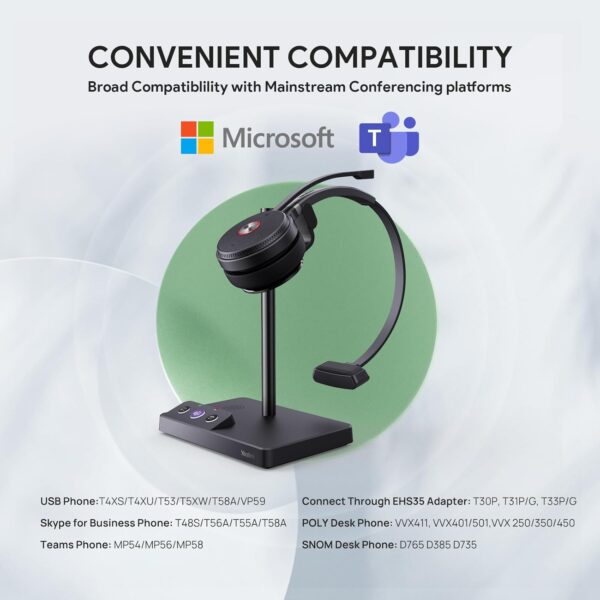 Yealink WH62 DECT Mono Teams Wireless Headset, 525 ft Range Work Headphone with 2X Noise Canceling Mic for IP Phone and Computer, Single Ear Headset with Call Control, Ringer,13H Talk Time - Image 4