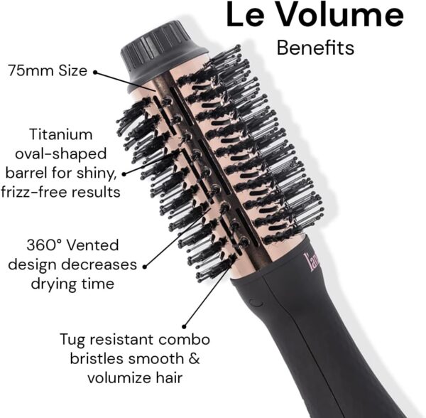 L'ANGE HAIR Le Volume 2-in-1 Titanium Blow Dryer Brush | Hot Air Brush in One with Oval Barrel | Hair Styler for Smooth, Frizz-Free Results for All Hair Types (Black - 75 mm) - Image 2