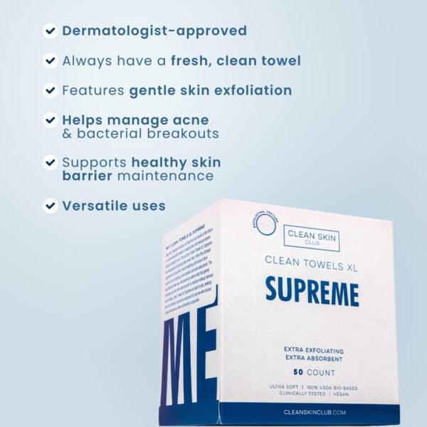 Clean Skin Club Clean Towels XL™ Supreme, 100% USDA Biobased Face Towel, Disposable Face Towelette, Eczema Association Accepted, Makeup Remover Dry Wipes, Ultra Soft, 50 Ct, 1 Pack - Image 9