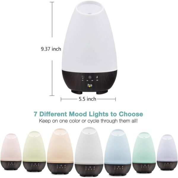 HealthSmart 500ML Essential Oil Diffuser for Large Rooms, Cool Mist Humidifier and Aromatherapy Diffuser, Adjustable Timer, Mist Mode and 7 LED Light Colors, White (Pack of 1) - Image 2