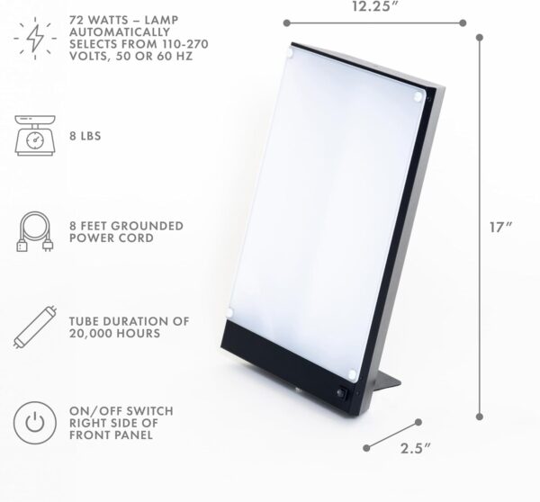 Northern Light Technologies Boxelite - 10000 Lux Light Therapy Lamp - Full Spectrum Lightbox Therapy Light for Natural Mood and Energy Enhancement, Sunlight Desk Lamp, Black - Image 4