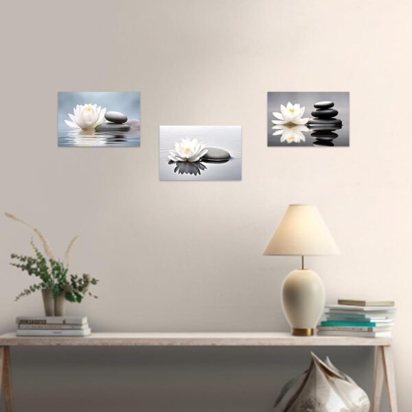 CCWACPP Zen Canvas Wall Art 3 Piece White Lotus and Black Zen Stones Picture Prints for Yoga Spa Meditation Spiritual Room Bathroom Decor Frame (20x28inchx3P) - Image 5