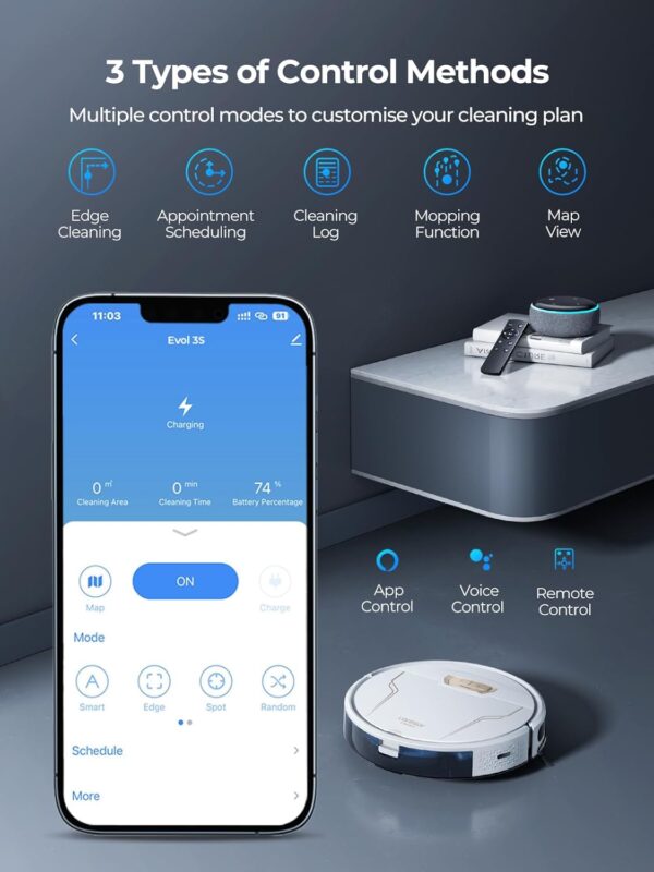 Robot Vacuum and Mop Combo 4000Pa Suction, 3 in1 Robot Vacuum Cleaner with Self-Charging, App&Remote&Voice Control, Robot Vacuum for Pet Hair,Carpet,Hard Floor(White) - Image 8