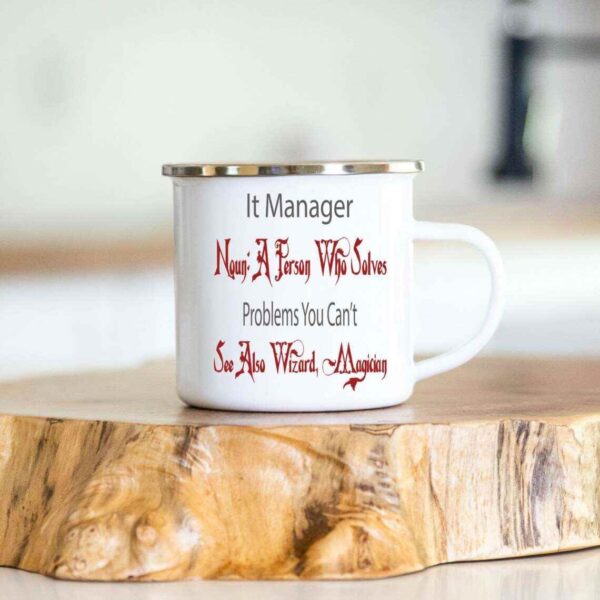 It Program Manager's Gift, Graduation Present for a Sister - Gift for It Manager Definition Of Technology on Multicolor 12 Oz White Stainless Steel Camping Mug - Image 4