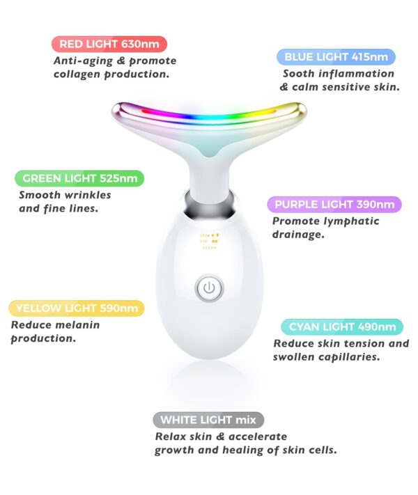 Red-Light-Therapy-for-Face and Neck, Red Light Therapy Wand, 7 Color Led Face Neck Massager for Skin Care, White - Image 3