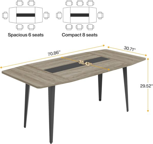 Tribesigns 6FT Conference Table, 70.86L x 35.43W x 29.52H Inches Boat Shaped Meeting Table, Industrial Grey Seminar Table for Office Meeting Conference Room (6ft, Grey) - Image 2