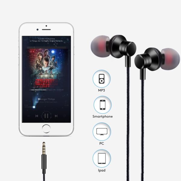 Wired Earbuds Headphones with Microphone Stereo Bass Earphones Noise Isolation in-Ear Headset Compatible with All Smartphones Tablets iPod IPad MP3 Player That with 3.5 mm Interface(Black) - Image 3