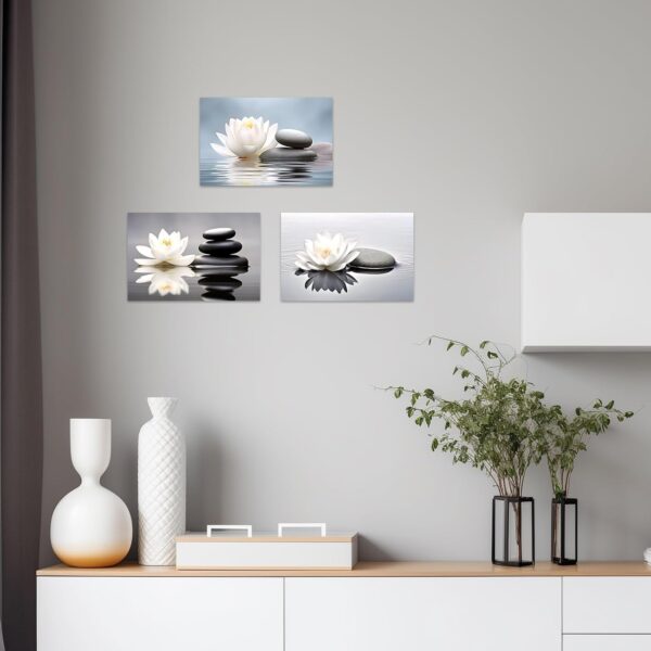 CCWACPP Zen Canvas Wall Art 3 Piece White Lotus and Black Zen Stones Picture Prints for Yoga Spa Meditation Spiritual Room Bathroom Decor Frame (20x28inchx3P) - Image 2