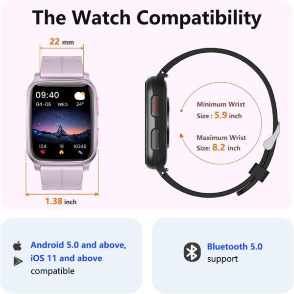 FITVII Fitness Tracker, Smart Watch with 24/7 Blood Pressure Heart Rate and Blood Oxygen Monitor, Sleep Tracker with Calorie Step Counter, IP68 Waterproof Activity Tracker for Women Men Android iOS - Image 4