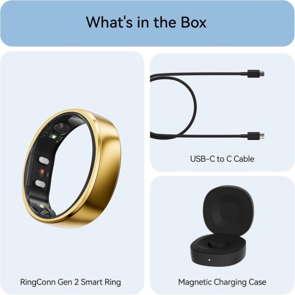 RingConn Gen 2, World’s First Smart Ring with Sleep Apnea Monitoring, No APP Subscription, 12-Day Battery Life, Stress/Heart Rate/Women's Health Tracker, Android & iOS Compatible (Gold, Size 10) - Image 7