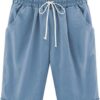 YFJRBR Shorts for Women Knee Length Plus Size Summer Casual Beach Elastic Waist Drawstring Comfy Trendy Shorts