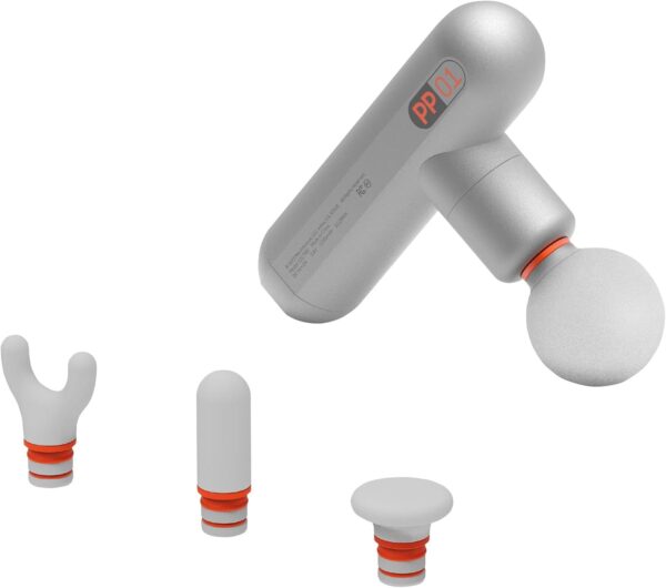 Sharper Image Deep Tissue Percussion Massage Gun, Compact Plus, Back & Muscle Massager with 4 Attachments - Handheld Rechargeable Massage Gun for Athletes, Silver (Renewed)