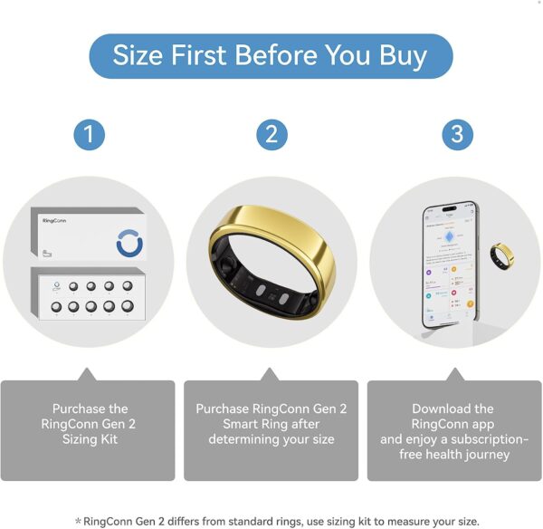 RingConn Gen 2, World’s First Smart Ring with Sleep Apnea Monitoring, No APP Subscription, 12-Day Battery Life, Stress/Heart Rate/Women's Health Tracker, Android & iOS Compatible (Gold, Size 10) - Image 2
