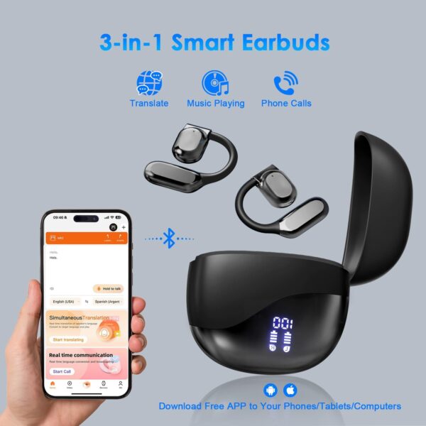AI Translation Earbuds Real Time, 144 Language Translator Earbuds for iPhone and Android 3-in-1 Translation Headphones Translating Device for Travel Business Learning with Charging Case(Black) - Image 4