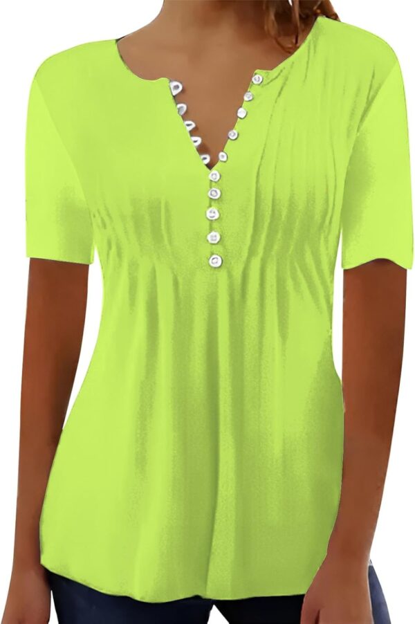 Summer Tops for Women 2025 Vintage Short Sleeve Boho Print Tunic Shirt Button V-Neck Loose Fit Casual Blouse