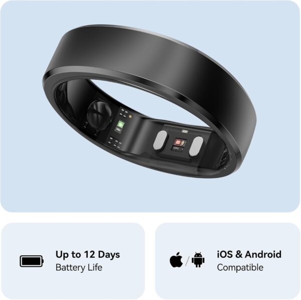 RingConn Gen 2, World’s First Smart Ring with Sleep Apnea Monitoring, No APP Subscription, 12-Day Battery Life, Stress/Heart Rate/Women's Health Tracker, Android & iOS Compatible (Black, Size 10) - Image 6