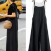 YESNO Women Casual Loose Long Bib Pants Wide Leg Jumpsuits Baggy Cotton Rompers Overalls with Pockets PZZTYP2 - Image 2