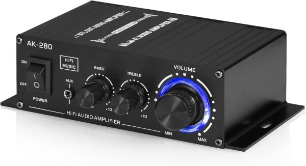 Mini Stereo Amplifier – 2-Channel Digital Audio Power Amp for Home and Car, 40W×2 with Treble and Bass Control