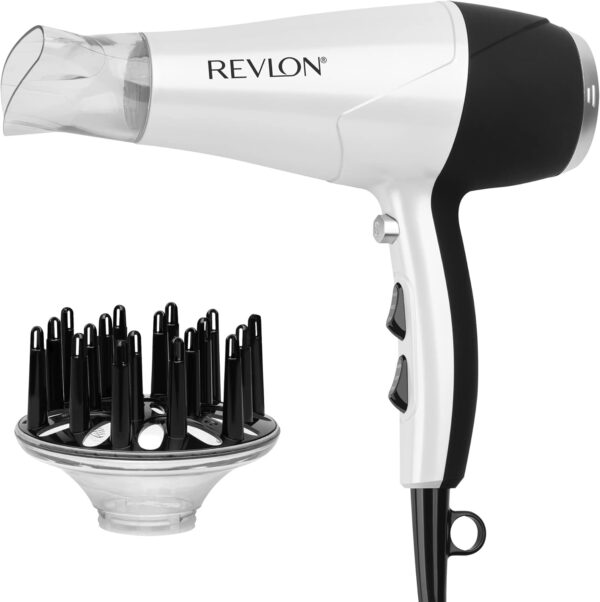 REVLON Volume Booster, Hair Dryer with Curl Enhancing Diffuser | Increase Volume, Decrease Frizz and Damage, Fast Drying, 1875 Watts (White)