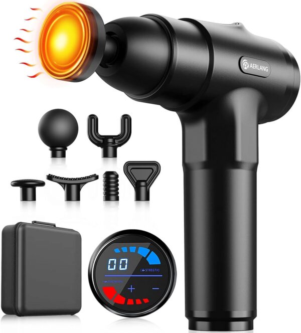 AERLANG Massage Gun with Heat,Deep Tissue Massage Gun, Back and Neck Massager for Pain Relief,Muscle Percussion Massager,Handheld Messager with 7Heads&Silent,Birthday Gifts for Men