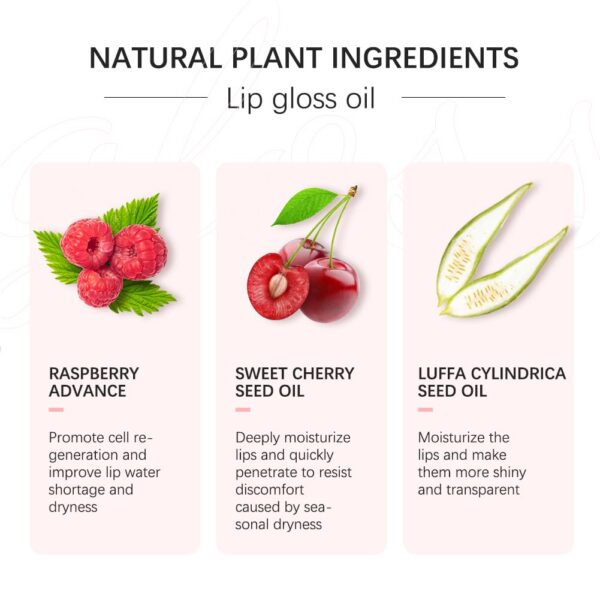 Hydrating Lip Oil - Moisturizing, Plumping Lip Gloss Balm With Cherry Tint - Image 3