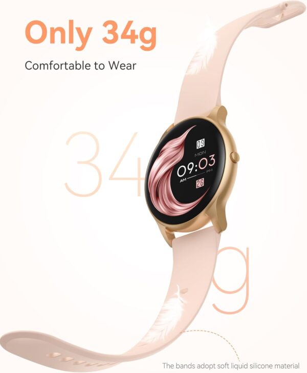 AGPTEK Smart Watch for Women, 5ATM Waterproof Smartwatch for Android and iOS Phones, Fitness Tracker Watch with 100+ Sports Modes, Heart Rate Monitor Pedometer Sleep Monitor, Pink - Image 2