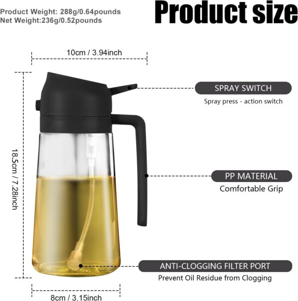 2 in 1 Glass Oil Sprayer & Dispenser,16oz/470ml Olive Cooking, Air Fryer, and Salad, for Kitchen Gadgets and Air Fryer Accessories, w/Stickers (Black) - Image 7