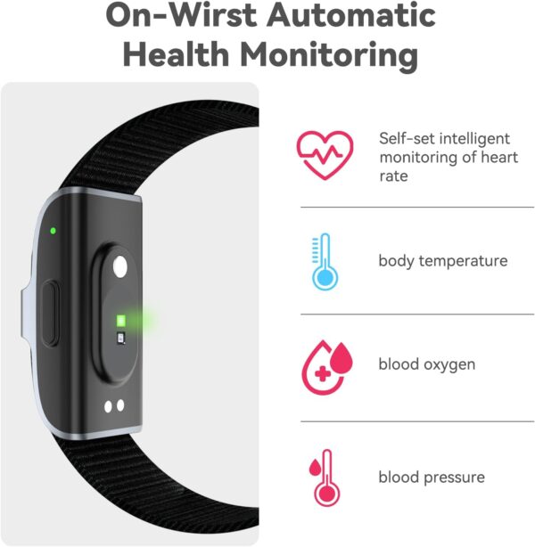 Smart Health Wristband, Health Fitness Tracker Screenless, Wearable Health Multiple Sports Mode, Automatic Monitoring with Pedometer/Sleep/Stress/Calories, IP68 Waterproof Free APP for Women Men Black - Image 5