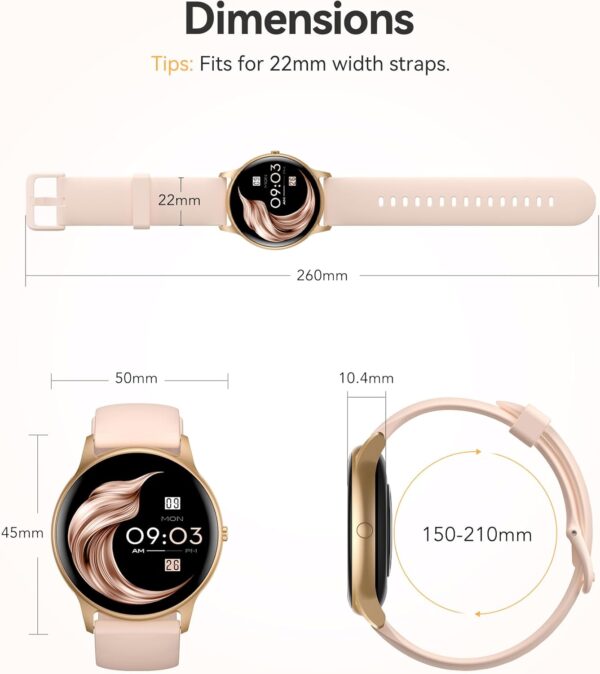 AGPTEK Smart Watch for Women, 5ATM Waterproof Smartwatch for Android and iOS Phones, Fitness Tracker Watch with 100+ Sports Modes, Heart Rate Monitor Pedometer Sleep Monitor, Pink - Image 7