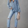 Astylish Women Button Down Denim Shirts Casual Long Sleeve V Neck Chambray Blouse Top - Image 4