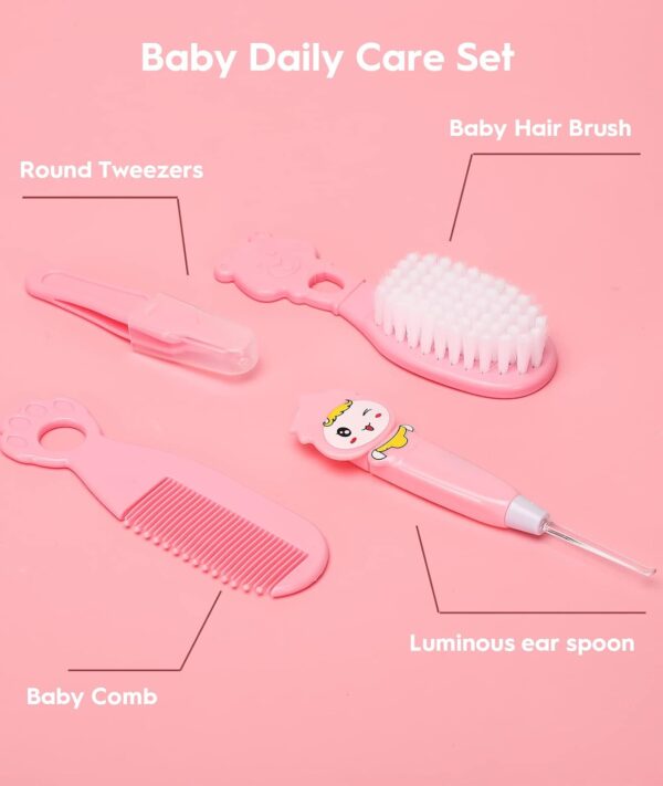 Baby Healthcare and Grooming Kit, Safety Newborn Nursery Baby Care Kit, with Hair Brush Comb, Nail Clipper, Thermometer, Pacifier Clip, Baby Registry Search, Newborn Essentials Girls Boys (Pink) - Image 2