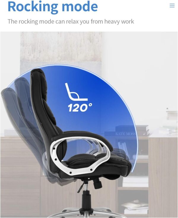 FDW Office Chair Computer High Back Adjustable Ergonomic Desk Chair Executive PU Leather Swivel Task Chair with Armrests Lumbar Support (Black) - Image 4
