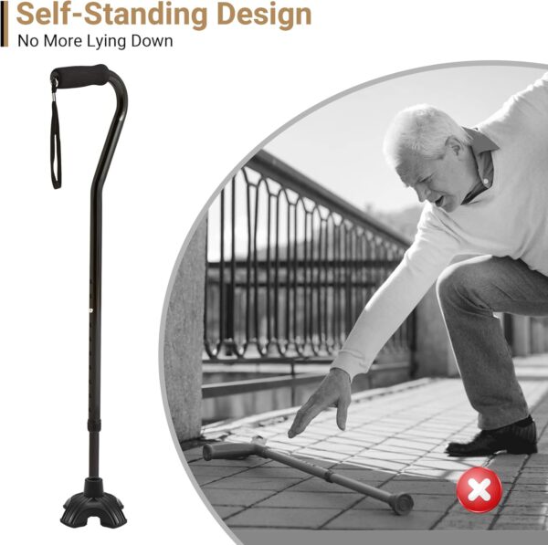 Dotday 2 Pack Cane Tips for Stability, Self Standing Cane Base for Most Walking Canes, Walking Sticks, Folding Canes, Non-Slip Replacement Quad Cane Tip, Heavy Duty 4 Prong Rubber Cane Foot Pad, Black - Image 2