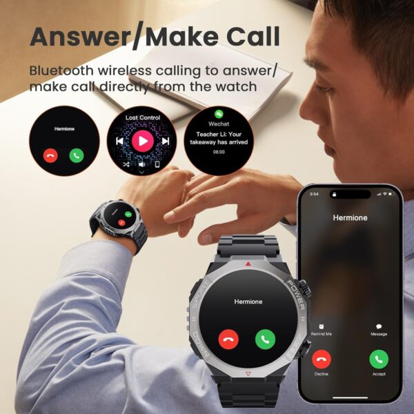 Military Smart Watches for Men(Answer/Make Calls), 1.39" Fitness Watch with Heart Rate Pedometer Sleep Monitor, 110+ Sports Modes Smartwatch for Men, IP68 Waterproof Activity Tracker for Android iOS - Image 2