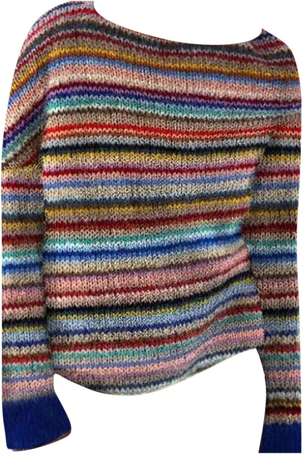 Women's Fair Isle Knitted Sweater Vintage Long Sleeve Boat Neck Retro Lightweight Pullover Top for 2024 Fall Winter - Image 2