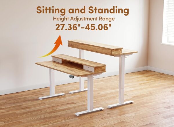 BANTI 48x24 Inch Electric Standing Desk with Double Drawers, Adjustable Height Stand Up Desk, Sit Stand Home Office Desk with Storage Shelf, Light Wood Top - Image 5