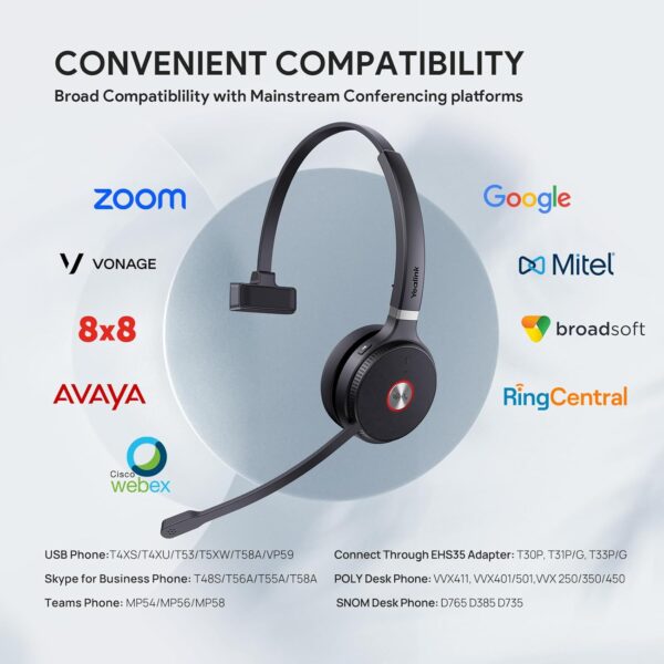 Yealink WH62 DECT Mono Teams Wireless Headset, 525 ft Range Work Headphone with 2X Noise Canceling Mic for IP Phone and Computer, Single Ear Headset with Call Control, Ringer,13H Talk Time - Image 8